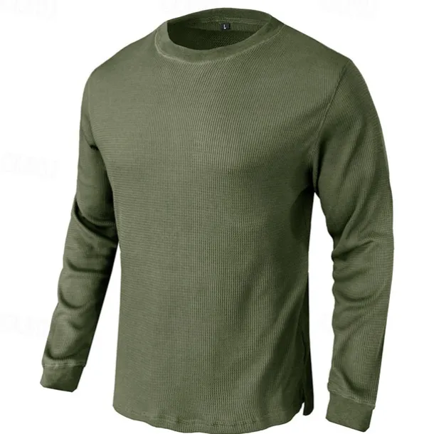 Men's Waffle Shirt T Shirt Tee Top Long Sleeve Shirt Long Sleeve Crew Neck Spring & Fall Plain Fashion Designer Basic Vacation Street Going out Dark Grey Black White Top Tee for Men