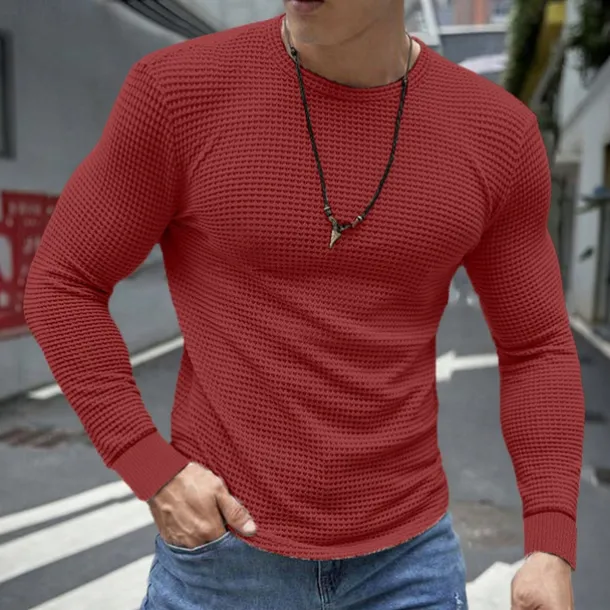 Men's Waffle Shirt T Shirt Tee Top Long Sleeve Shirt Long Sleeve Crew Neck Spring & Fall Plain Fashion Designer Basic Vacation Street Going out Dark Grey Black White Top Tee for Men