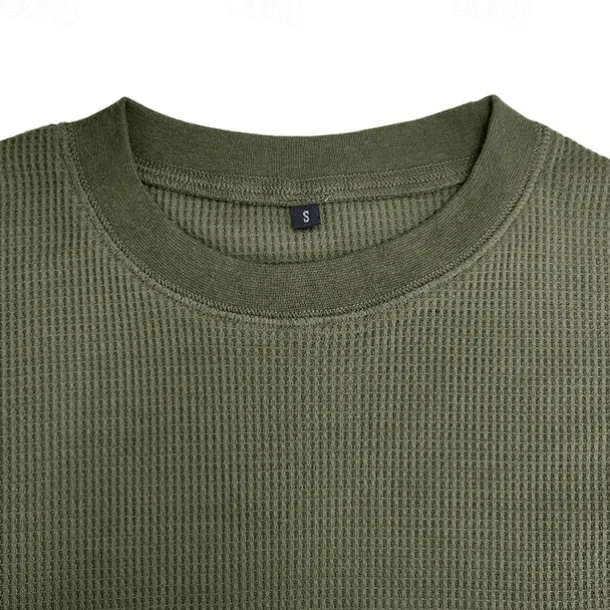 Men's Waffle Shirt T Shirt Tee Top Long Sleeve Shirt Long Sleeve Crew Neck Spring & Fall Plain Fashion Designer Basic Vacation Street Going out Dark Grey Black White Top Tee for Men