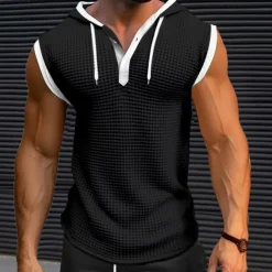 Men's Waffle Shirt Tank Top Undershirt Sleeveless Shirt Sleeveless V Neck Summer Plain Fashion Designer Muscle V Neck Outdoor Going out Gym Black White Red Top Tee for Men
