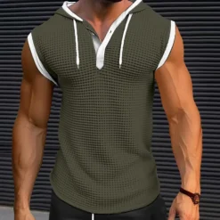 Men's Waffle Shirt Tank Top Undershirt Sleeveless Shirt Sleeveless V Neck Summer Plain Fashion Designer Muscle V Neck Outdoor Going out Gym Black White Red Top Tee for Men