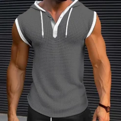Men's Waffle Shirt Tank Top Undershirt Sleeveless Shirt Sleeveless V Neck Summer Plain Fashion Designer Muscle V Neck Outdoor Going out Gym Black White Red Top Tee for Men