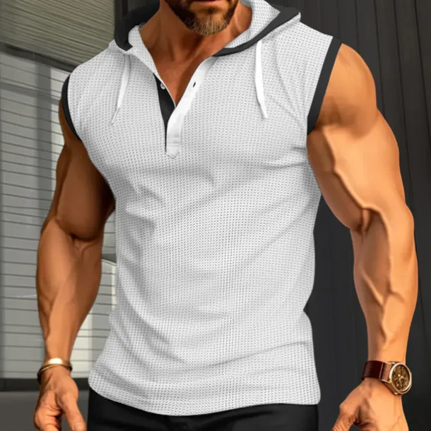 Men's Waffle Shirt Tank Top Undershirt Sleeveless Shirt Sleeveless Hooded Summer Plain Fashion Designer Muscle Outdoor Going out Gym Black White Red Top Tee for Men