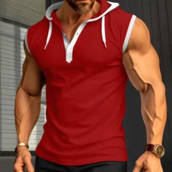 Men's Waffle Shirt Tank Top Undershirt Sleeveless Shirt Sleeveless Hooded Summer Plain Fashion Designer Muscle Outdoor Going out Gym Black White Red Top Tee for Men