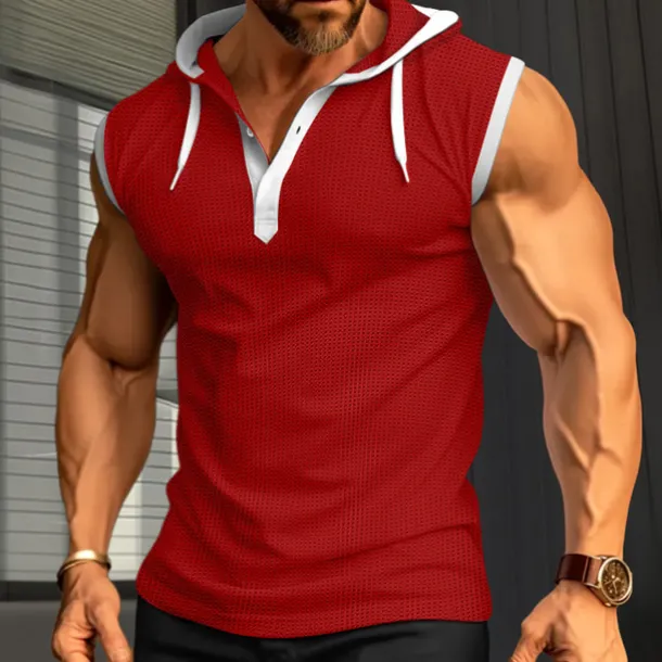 Men's Waffle Shirt Tank Top Undershirt Sleeveless Shirt Sleeveless Hooded Summer Plain Fashion Designer Muscle Outdoor Going out Gym Black White Red Top Tee for Men