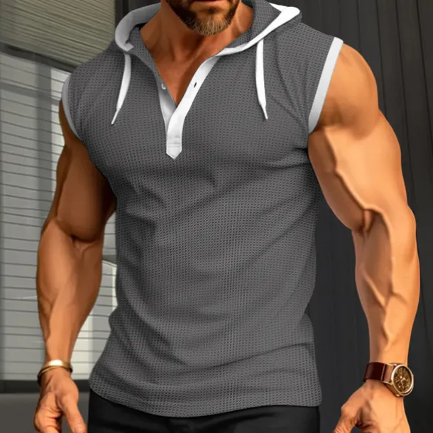 Men's Waffle Shirt Tank Top Undershirt Sleeveless Shirt Sleeveless Hooded Summer Plain Fashion Designer Muscle Outdoor Going out Gym Black White Red Top Tee for Men