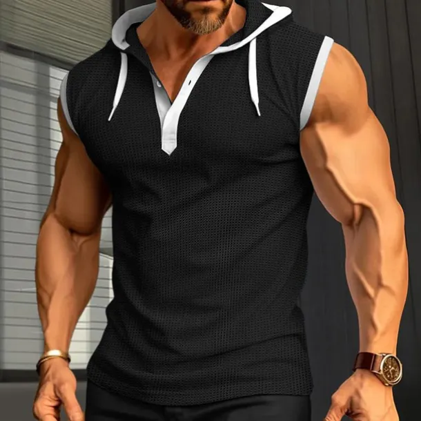 Men's Waffle Shirt Tank Top Undershirt Sleeveless Shirt Sleeveless Hooded Summer Plain Fashion Designer Muscle Outdoor Going out Gym Black White Red Top Tee for Men