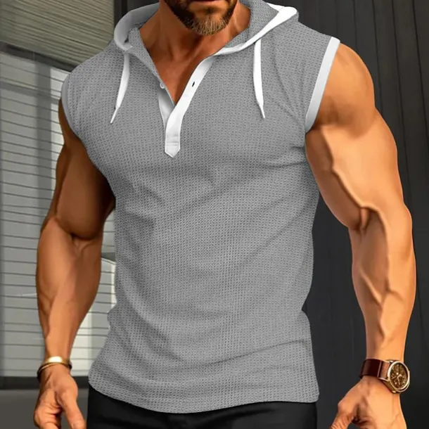 Men's Waffle Shirt Tank Top Undershirt Sleeveless Shirt Sleeveless Hooded Summer Plain Fashion Designer Muscle Outdoor Going out Gym Black White Red Top Tee for Men