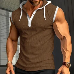 Men's Waffle Shirt Tank Top Undershirt Sleeveless Shirt Sleeveless Hooded Summer Plain Fashion Designer Muscle Outdoor Going out Gym Black White Red Top Tee for Men