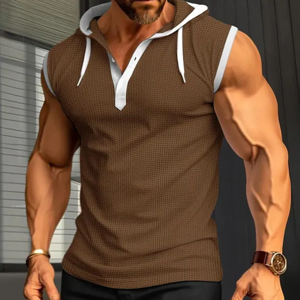 Men's Waffle Shirt Tank Top Undershirt Sleeveless Shirt Sleeveless Hooded Summer Plain Fashion Designer Muscle Outdoor Going out Gym Black White Red Top Tee for Men
