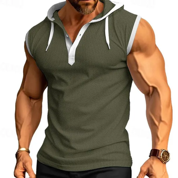 Men's Waffle Shirt Tank Top Undershirt Sleeveless Shirt Sleeveless Hooded Summer Plain Fashion Designer Muscle Outdoor Going out Gym Black White Red Top Tee for Men