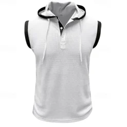 Men's Waffle Shirt Tank Top Undershirt Sleeveless Shirt Sleeveless Hooded Summer Plain Fashion Designer Muscle Outdoor Going out Gym Black White Red Top Tee for Men