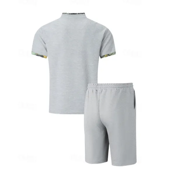 Men's Waffle Shirt T-shirt Suits 2 Pieces Outfits Tee & Shorts Short Sleeve Standing Collar Summer Color Block Fashion Casual 2 Piece Front Pocket Vacation Daily Wear Going out Black White Royal Blue