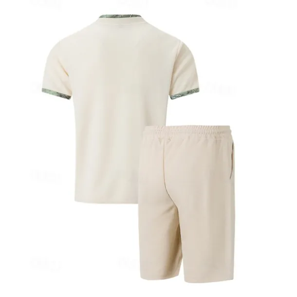 Men's Waffle Shirt T-shirt Suits 2 Pieces Outfits Tee & Shorts Short Sleeve Standing Collar Summer Color Block Fashion Casual 2 Piece Front Pocket Vacation Daily Wear Going out Black White Royal Blue