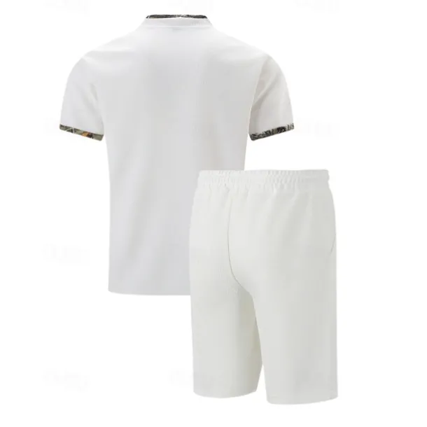 Men's Waffle Shirt T-shirt Suits 2 Pieces Outfits Tee & Shorts Short Sleeve Standing Collar Summer Color Block Fashion Casual 2 Piece Front Pocket Vacation Daily Wear Going out Black White Royal Blue