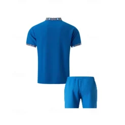 Men's Waffle Shirt T-shirt Suits 2 Pieces Outfits Tee & Shorts Short Sleeve Standing Collar Summer Color Block Fashion Casual 2 Piece Front Pocket Vacation Daily Wear Going out Black White Royal Blue