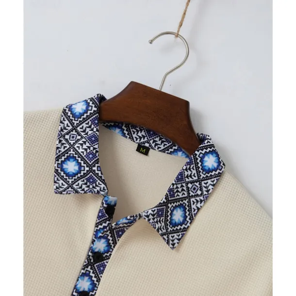 Men's Waffle Shirt T-shirt Suits Shirt and Pant Sets 2 Pieces Outfits Short Sleeve Lapel Summer Color Block Fashion Casual Patchwork 2 Piece Vacation Daily Wear Going out Black White Royal Blue Top