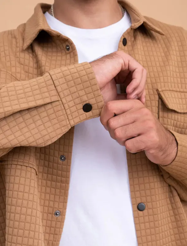 Men's Waffle Shirt Waffle Henley Shirt Shirt Jacket Overshirt Plain Outdoor Daily Wear Black White Brown Long Sleeve Lapel Fall & Winter Clothing Apparel Pocket