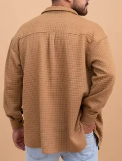 Men's Waffle Shirt Waffle Henley Shirt Shirt Jacket Overshirt Plain Outdoor Daily Wear Black White Brown Long Sleeve Lapel Fall & Winter Clothing Apparel Pocket