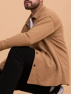 Men's Waffle Shirt Waffle Henley Shirt Shirt Jacket Overshirt Plain Outdoor Daily Wear Black White Brown Long Sleeve Lapel Fall & Winter Clothing Apparel Pocket