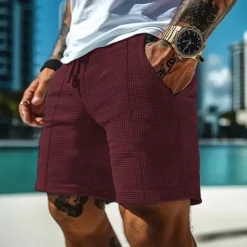 Men's Waffle Shorts Shorts Summer Shorts Casual Shorts Pocket Drawstring Elastic Waist Plain Comfort Breathable Short Outdoor Vacation Sport Casual Black White Micro-elastic