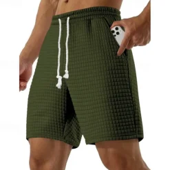 Men's Waffle Shorts Sweat Shorts Bermuda shorts Pocket Drawstring Elastic Waist Plain Comfort Sports Short Outdoor Yoga Daily Casual Athleisure Black White Micro-elastic