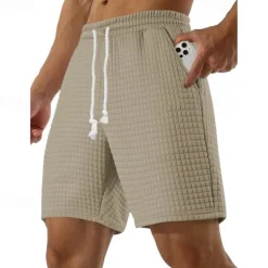 Men's Waffle Shorts Sweat Shorts Bermuda shorts Pocket Drawstring Elastic Waist Plain Comfort Sports Short Outdoor Yoga Daily Casual Athleisure Black White Micro-elastic