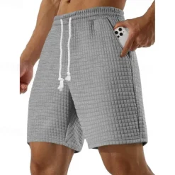 Men's Waffle Shorts Sweat Shorts Bermuda shorts Pocket Drawstring Elastic Waist Plain Comfort Sports Short Outdoor Yoga Daily Casual Athleisure Black White Micro-elastic