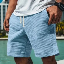 Men's Waffle Shorts Sweat Shorts Shorts Bermuda shorts Beach Shorts Elastic Waist Drawstring Plain Comfort Sports Knee Length Outdoor Daily Vacation Classic Style White Blue Micro-elastic