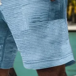 Men's Waffle Shorts Sweat Shorts Shorts Bermuda shorts Beach Shorts Elastic Waist Drawstring Plain Comfort Sports Knee Length Outdoor Daily Vacation Classic Style White Blue Micro-elastic