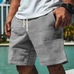 Men's Waffle Shorts Sweat Shorts Shorts Bermuda shorts Beach Shorts Elastic Waist Drawstring Plain Comfort Sports Knee Length Outdoor Daily Vacation Classic Style White Blue Micro-elastic