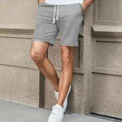 Men's Waffle Shorts Sweat Shorts Shorts Summer Shorts Beach Shorts Pocket Drawstring Elastic Waist Plain Comfort Breathable Short Outdoor Sports Classic Casual Black White