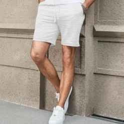 Men's Waffle Shorts Sweat Shorts Shorts Summer Shorts Beach Shorts Pocket Drawstring Elastic Waist Plain Comfort Breathable Short Outdoor Sports Classic Casual Black White