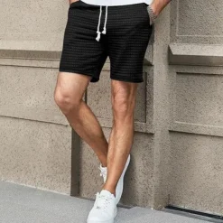 Men's Waffle Shorts Sweat Shorts Shorts Summer Shorts Beach Shorts Pocket Drawstring Elastic Waist Plain Comfort Breathable Short Outdoor Sports Classic Casual Black White