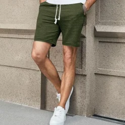 Men's Waffle Shorts Sweat Shorts Shorts Summer Shorts Beach Shorts Pocket Drawstring Elastic Waist Plain Comfort Breathable Short Outdoor Sports Classic Casual Black White