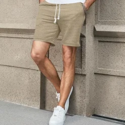 Men's Waffle Shorts Sweat Shorts Shorts Summer Shorts Beach Shorts Pocket Drawstring Elastic Waist Plain Comfort Breathable Short Outdoor Sports Classic Casual Black White