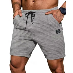 Men's Waffle Shorts Sweat Shorts Shorts Summer Shorts Pocket Drawstring Elastic Waist Solid Color Comfort Breathable Knee Length Casual Daily Vacation Fashion Black Khaki Inelastic