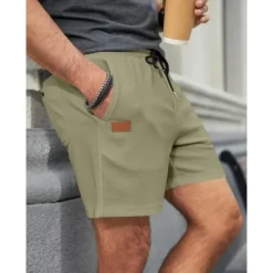 Men's Waffle Shorts Sweat Shorts Shorts Bermuda shorts Drawstring Elastic Waist Plain Comfort Breathable Short Outdoor Daily Running Sports Fashion Black White Micro-elastic