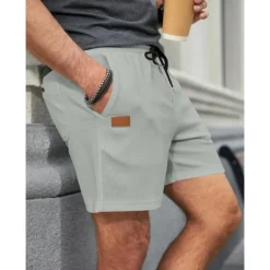 Men's Waffle Shorts Sweat Shorts Shorts Bermuda shorts Drawstring Elastic Waist Plain Comfort Breathable Short Outdoor Daily Running Sports Fashion Black White Micro-elastic