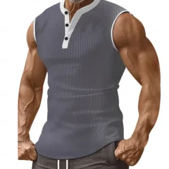 Men's Waffle Tank Top Henley Shirt Vest Top Sleeveless Shirt Sleeveless Henley Summer Plain Fashion Designer Muscle Buttons Outdoor Gym Black White Dark Red Top Tee for Men