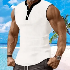 Men's Waffle Tank Top Henley Shirt Vest Top Sleeveless Shirt Sleeveless Henley Summer Plain Fashion Designer Muscle Buttons Outdoor Gym Black White Dark Red Top Tee for Men
