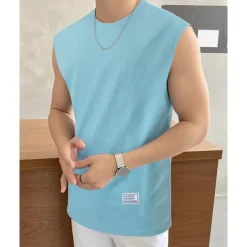 Men's Waffle Tee Tank Top Vest Top Undershirt Sleeveless Crew Neck Summer Plain Fashion Designer Basic Classic Vacation Street Going out Black White Pink Top Tee for Men