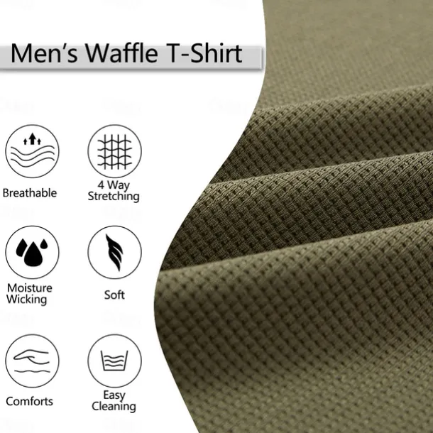 Men's Waffle T-shirt Quarter Zip Tee Tee Top Long Sleeve Shirt Long Sleeve Crewneck Spring & Fall Color Block Fashion Designer Basic Zipper Fake two piece Vacation Street Going out Dark Brown Army