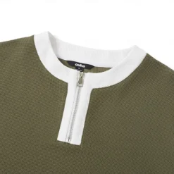 Men's Waffle T-shirt Quarter Zip Tee Tee Top Long Sleeve Shirt Long Sleeve Crewneck Spring & Fall Color Block Fashion Designer Basic Zipper Fake two piece Vacation Street Going out Dark Brown Army