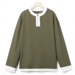 Men's Waffle T-shirt Quarter Zip Tee Tee Top Long Sleeve Shirt Long Sleeve Crewneck Spring & Fall Color Block Fashion Designer Basic Zipper Fake two piece Vacation Street Going out Dark Brown Army