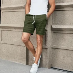 Men's Waffle Waffle Shorts Sweat Shorts Basketball Shorts Pocket Drawstring Elastic Waist Plain Comfort Quick Dry Short Holiday Beach Weekend Fashion Casual ArmyGreen Black Micro-elastic