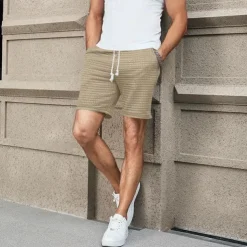 Men's Waffle Waffle Shorts Sweat Shorts Basketball Shorts Pocket Drawstring Elastic Waist Plain Comfort Quick Dry Short Holiday Beach Weekend Fashion Casual ArmyGreen Black Micro-elastic