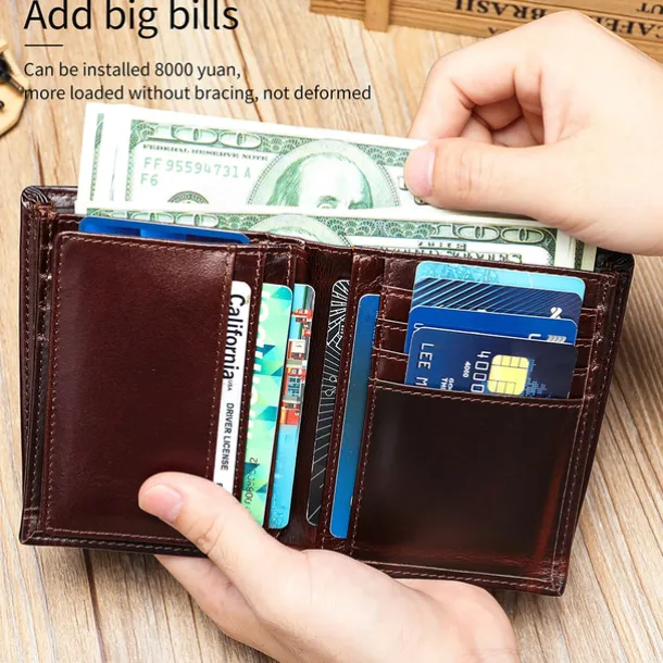 Men's Wallet Coin Purse Credit Card Holder Wallet Envelope Bag Cowhide Shopping Daily Large Capacity Waterproof Lightweight Black Coffee