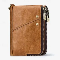Men's Wallet Credit Card Holder Wallet Leather Cowhide Office Shopping Daily Rivet Zipper Large Capacity RFID Blocking Solid Color Black Red Brown