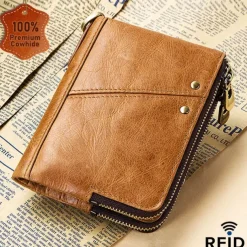 Men's Wallet Credit Card Holder Wallet Leather Cowhide Office Shopping Daily Rivet Zipper Large Capacity RFID Blocking Solid Color Black Red Brown